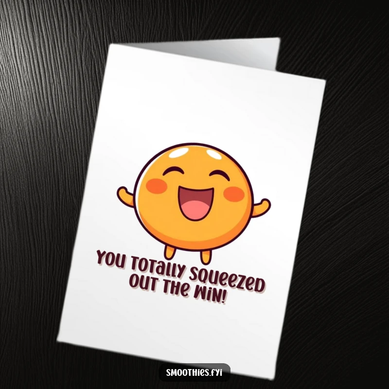 Funny Free Printable Congratulations Card: A round, happy orange character laughs boisterously, celebrating achievements with infectious joy.