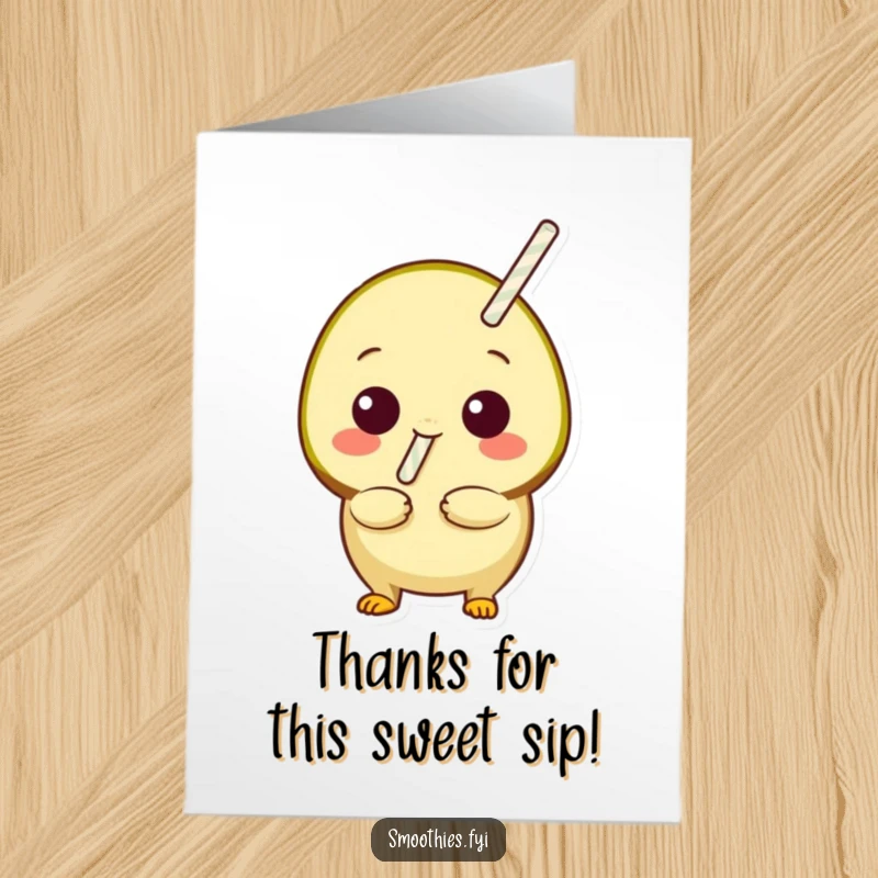 Funny Free Printable Thank You Card featuring a playful kiwi with a straw, conveying thanks with a relaxed sip.
