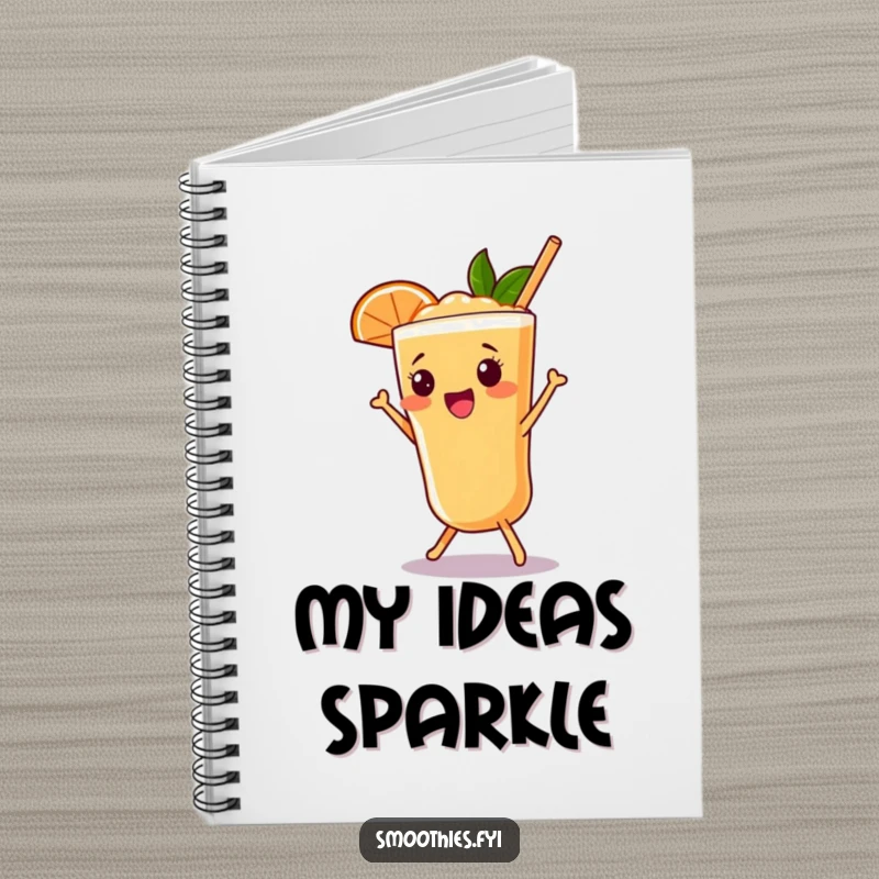 Funny grapefruit smoothie notebook featuring a beaming character doing a cheerful shimmy, great for notes.