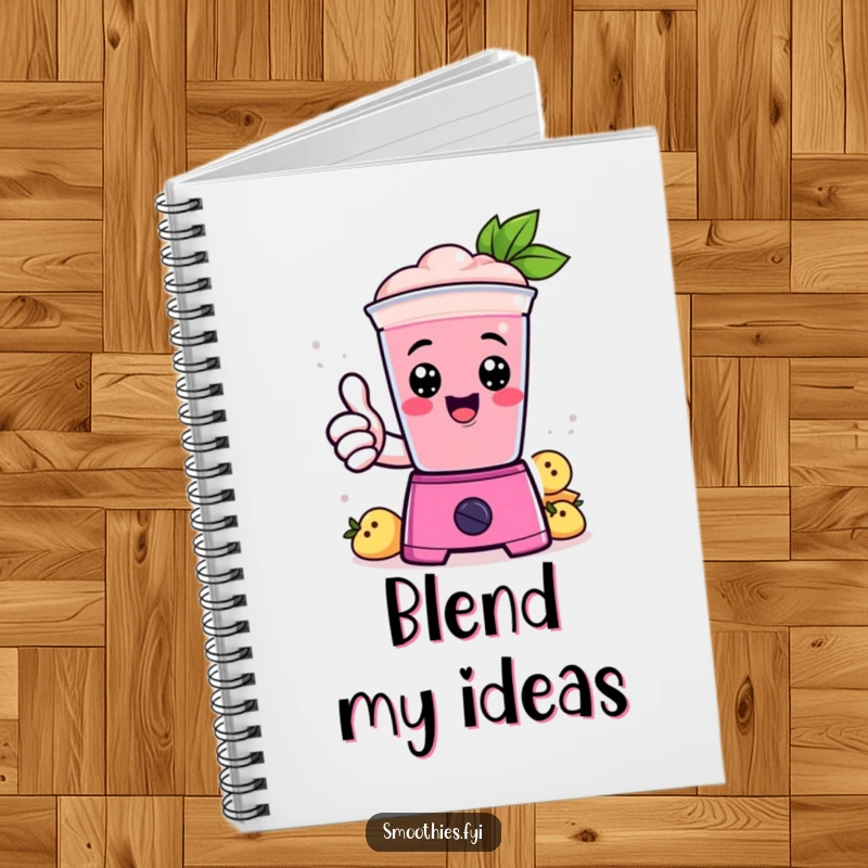 Funny Notebook: A happy Kawaii smoothie gives a thumbs up from a blender, perfect for notes and ideas.