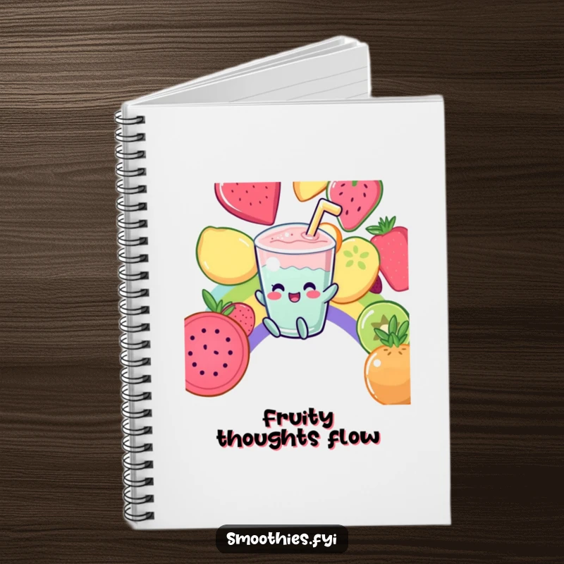 Funny Notebook: A happy Kawaii smoothie slides down a fruit rainbow, perfect for notes and inspiration.