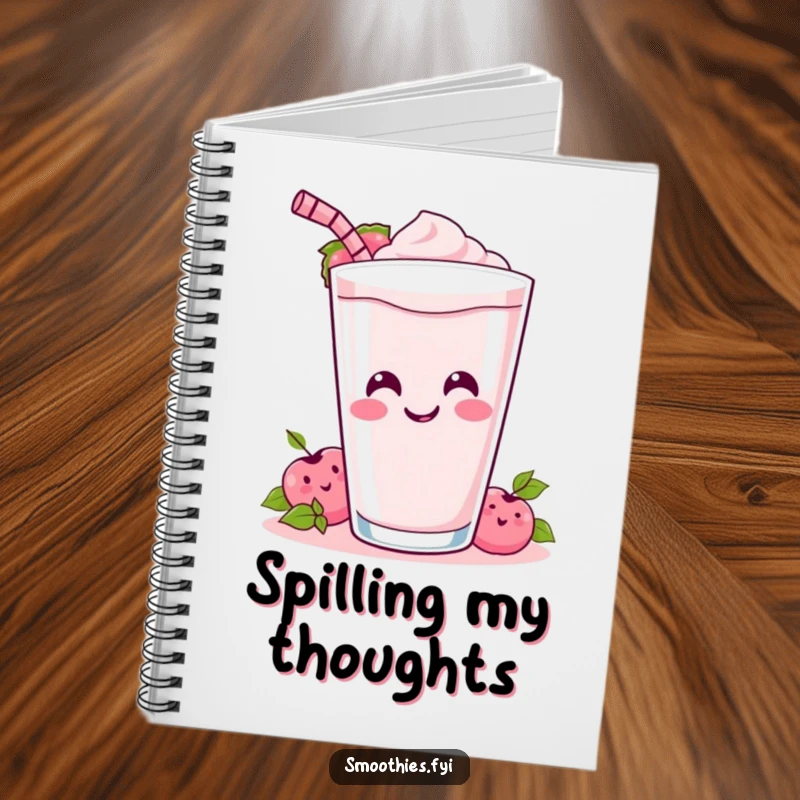 Funny Notebook: A happy Kawaii smoothie spills its drink, ready to capture your notes and ideas.