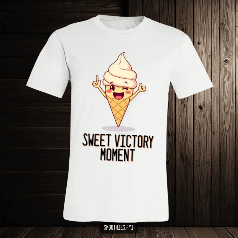 Funny T-Shirt: A happy ice cream cone is doing a lively victory dance, symbolizing pure joy and sweet success.