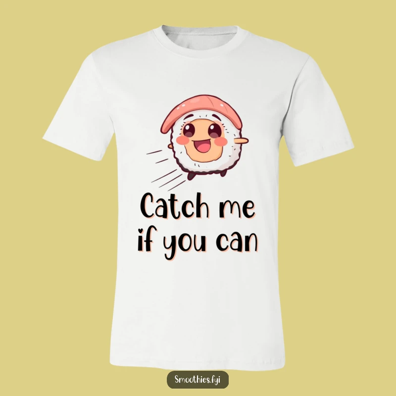 Funny Sushi Speed T-Shirt - Smiling Character Tee for Comedic Vibes