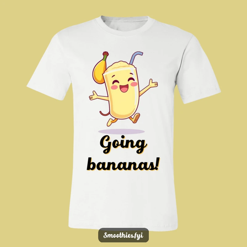 Funny Banana Smoothie Leap T-Shirt - Happy Character Energetic Tee Funny Gift