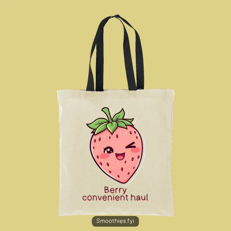 Funny Strawberry Wink Tote Bag - Cheerful Character Canvas Bag for Giggles