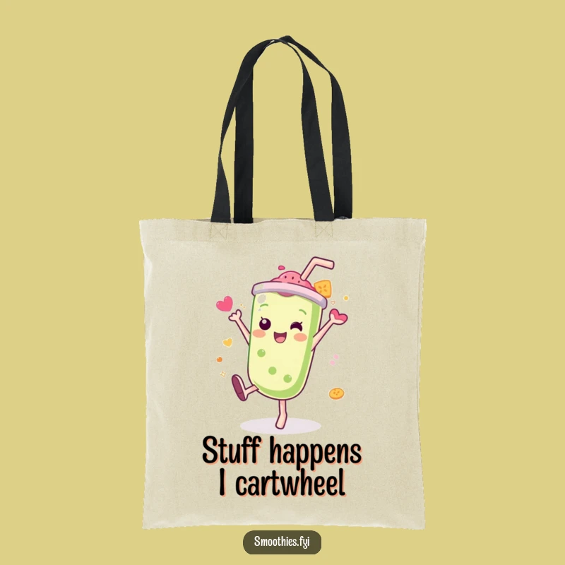 Funny Kawaii Smoothie Tote Bag: Cartwheel Style, Splash of Flavor, Humorous Bag