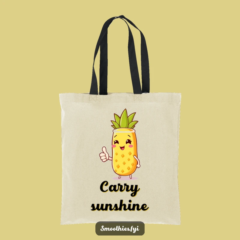 Funny Pineapple Smoothie Tote Bag: Sunny Thumbs Up Tropical Style