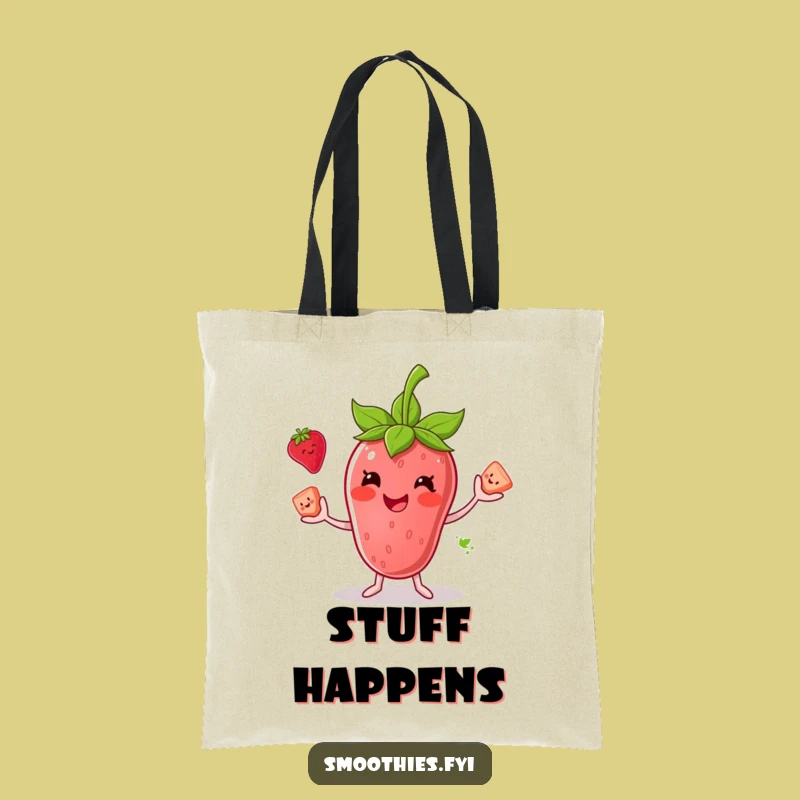 Funny Strawberry Smoothie Juggling Tote Bag - Fruity Character Accessory Funny Gift